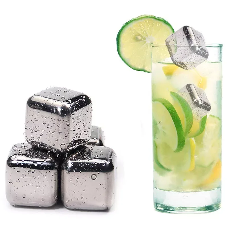 

Stainless Steel Ice Cubes Reusable Chilling Stone for Whiskey Wine Drink Keep Cold Longer Steel Whisky Stone with Tongs and Tray