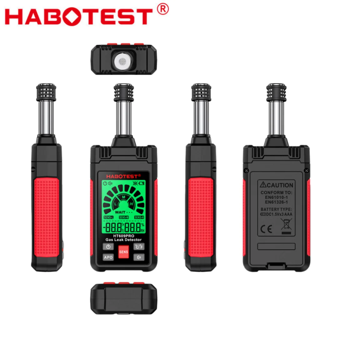 Фото Детектор утечки газа HABOTEST, детектор горючих газов, тестер утечки метана и пропана, измеритель температуры и влажности, звуковая сигнализация HT609PRO №1