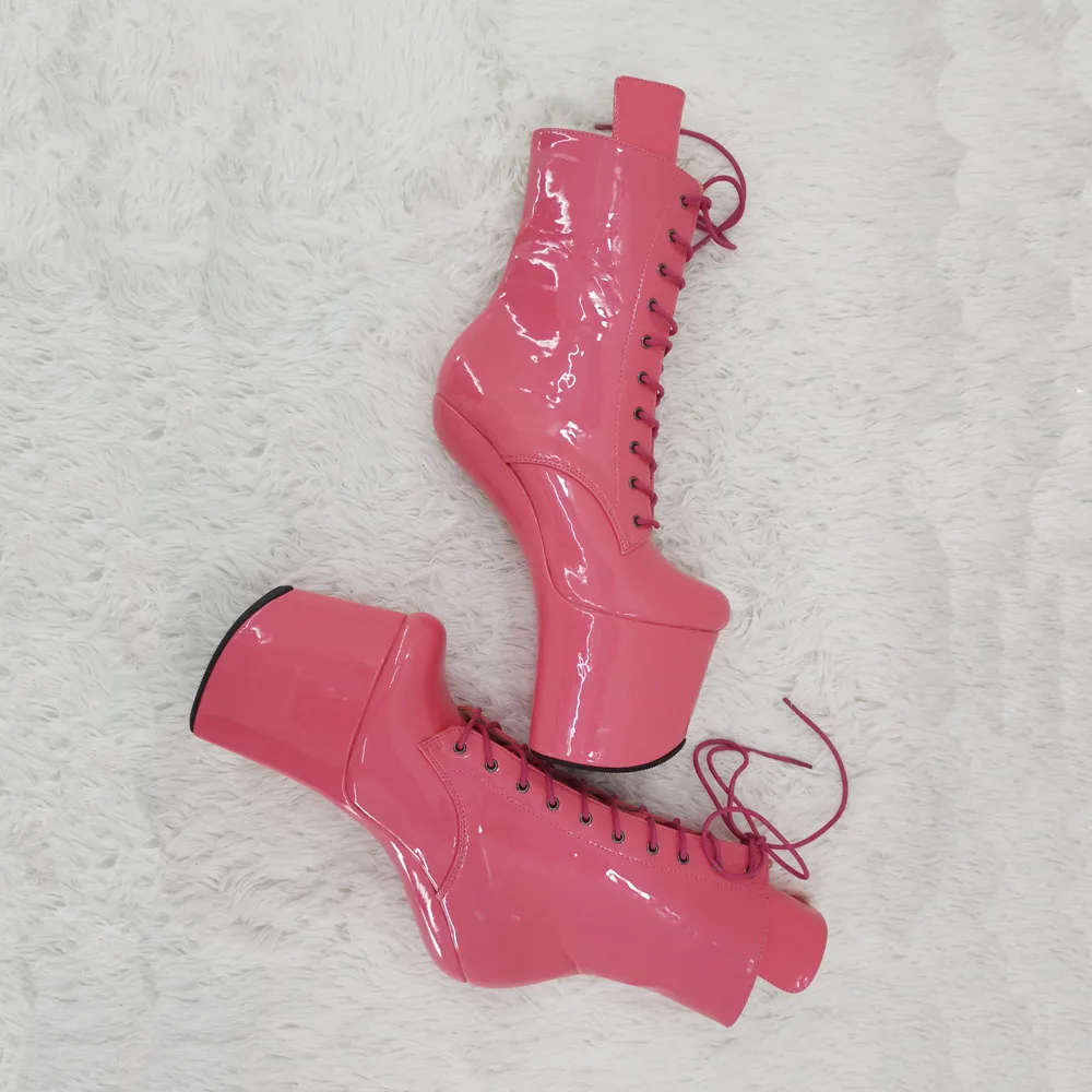 Leecabe patent Upper  Platform Ankle Boots Sexy Exotic heelless pole dance shoes