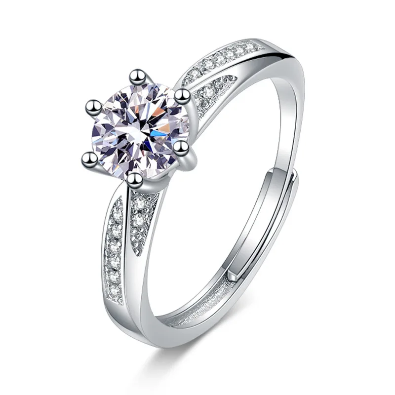 

S925 Sterling Silver Korean Version Three Row Six Claw Moissanite Diamond Ring Small Crowd Cold Wind Lovers Lap couple rings