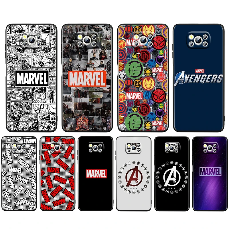 

Marvel Logo Avengers Soft Black Phone Case For Xiaomi Mi Poco X4 X3 NFC F4 F3 GT M5 M5s M4 M3 Pro C40 C3 5G Cover