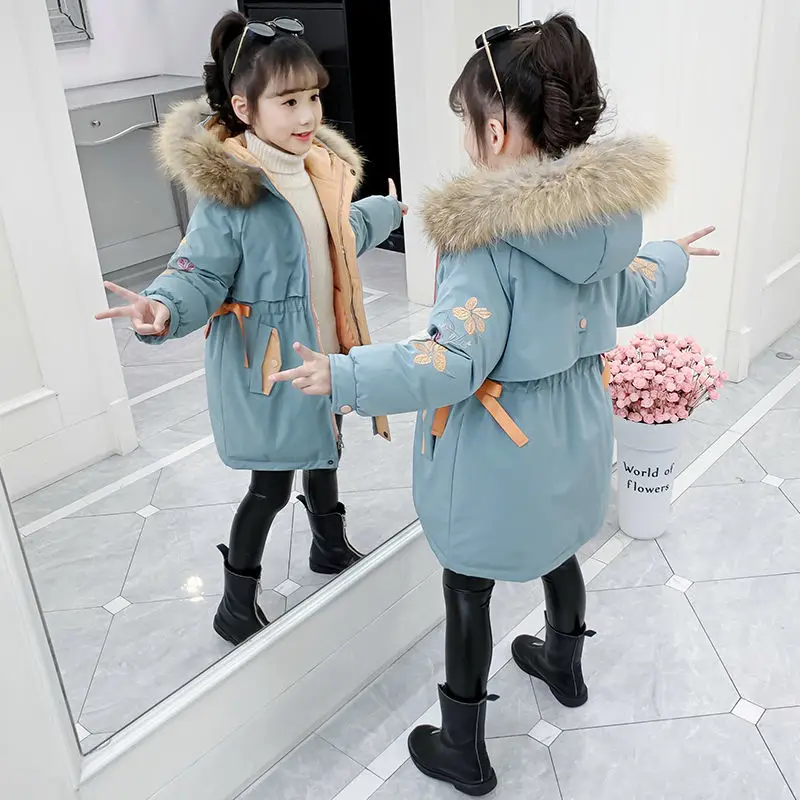 

Hooded Teen Girl Parka Padded Coats New Russian Kids Winter Down Jacket Teenager Outerwear Children Play In Park Snowsuit -30