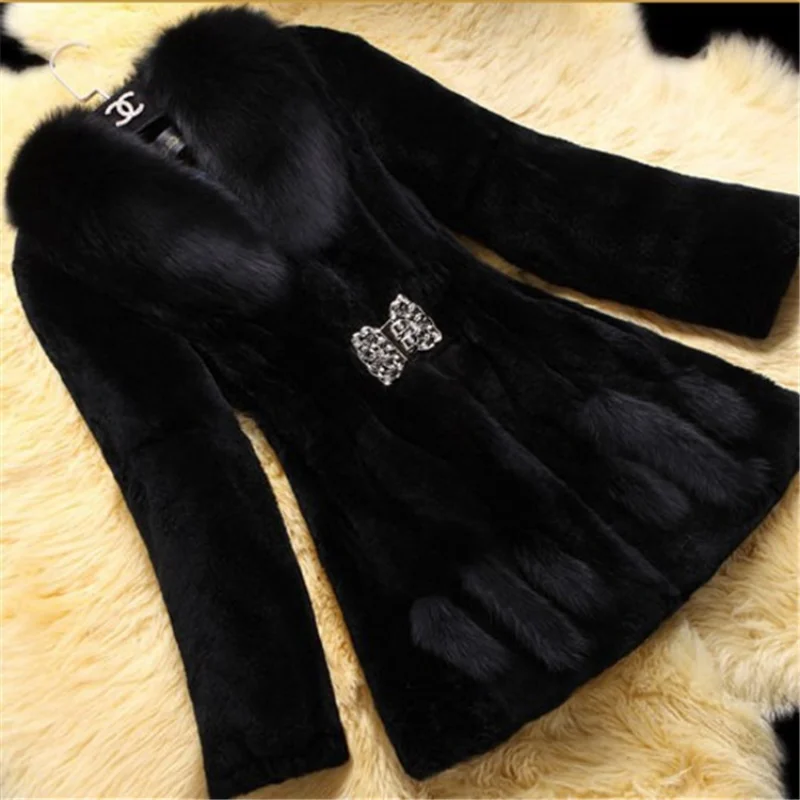 Faux Fur Coat Women's Winter New Style Imitation Rabbit Hair Medium Long Korean Version Imitation Fox Fur Collar Slim Fit