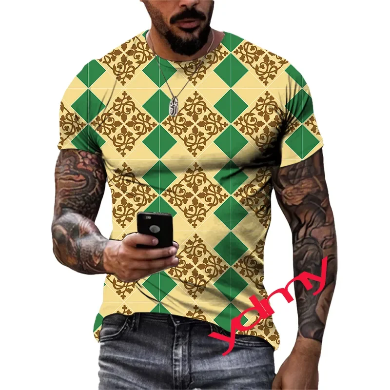 

New Summer Tide Plaid Picture Men T-Shirts Casual 3D Print Tees Hip Hop Personality Round Neck Short Sleeve Quick-Dry Tops
