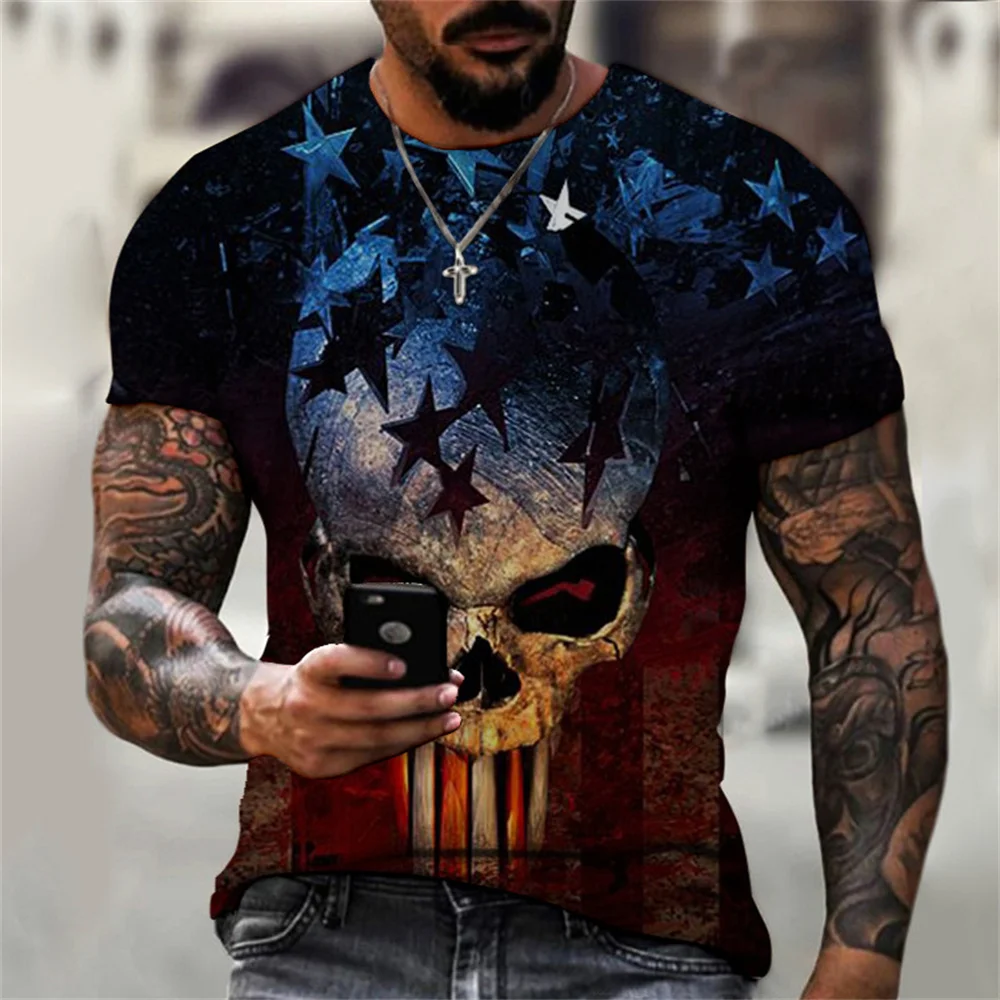 

3D Printed Horror Skull Men's Short Sleeve T Shirt Summer Casual Plus Size Street Hip Hop T Shirt XS-6XL