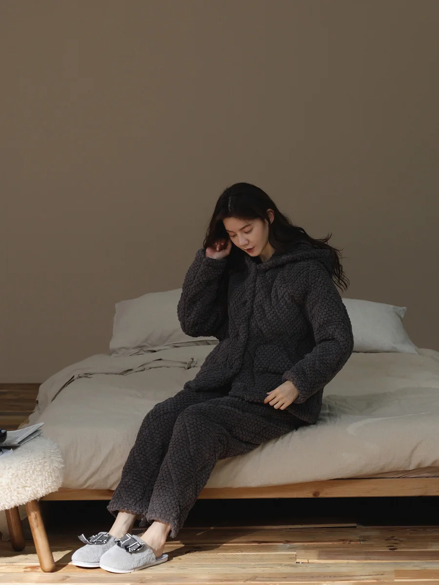 [Супер плотные] пижамы из кораллового флиса женские осенне-зимние трехслойные