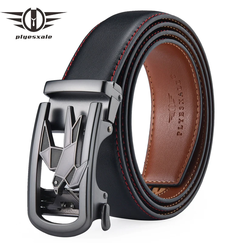 Plyesxale Men's Genuine Leather Belt Luxury Brand Designer Top Quality Belts for Men Strap Male Metal Automatic Buckle G104