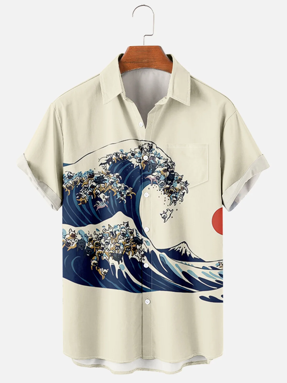 

2022 Summer New Ukiyo-e T Shirts Men's Women's 3d Printed Short Sleeves Trendy Casual Beach Surf Shirts Large Size