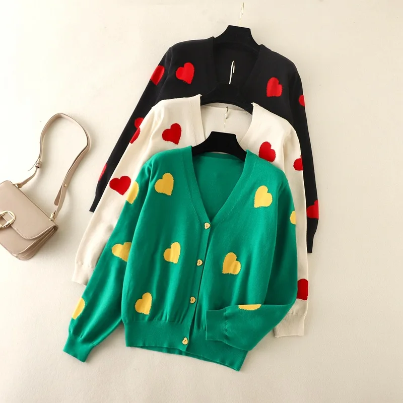 

2022 Ins New Fashion Women Knit Cardigans Women Lovely Heart Cardigans Outwear Women Clothing