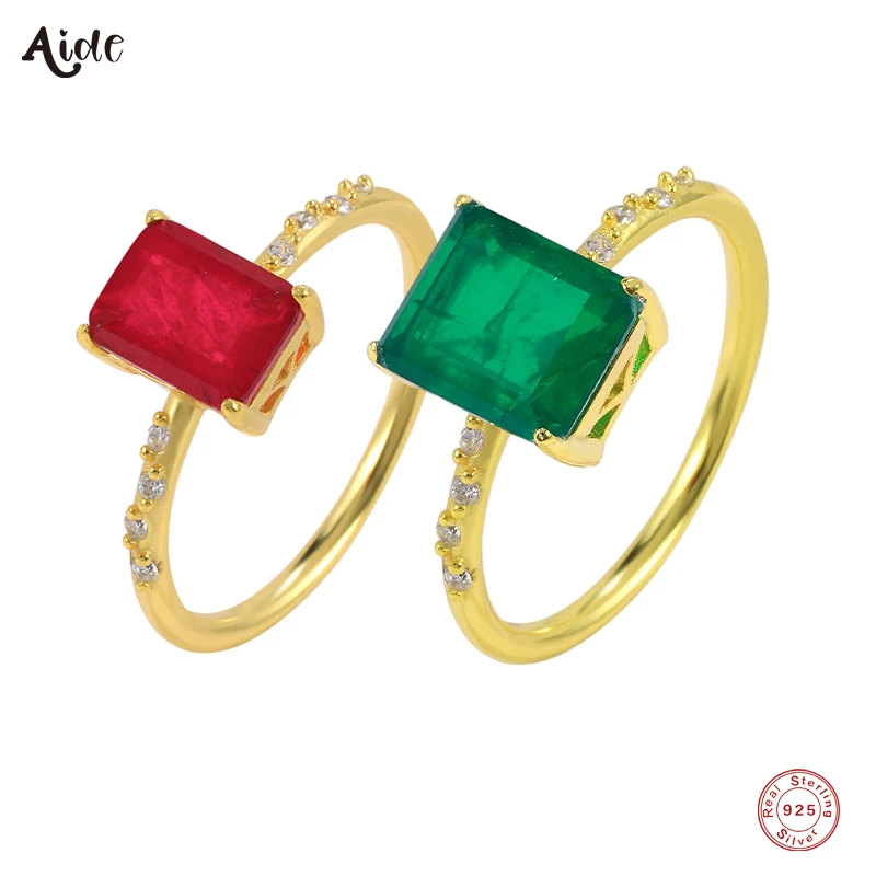 

Aide 925 Sterling Silver Bride Cushion Cut Zircon Rings Jewelry Wedding Engagement Party Green Red Tourmaline Ring for Women