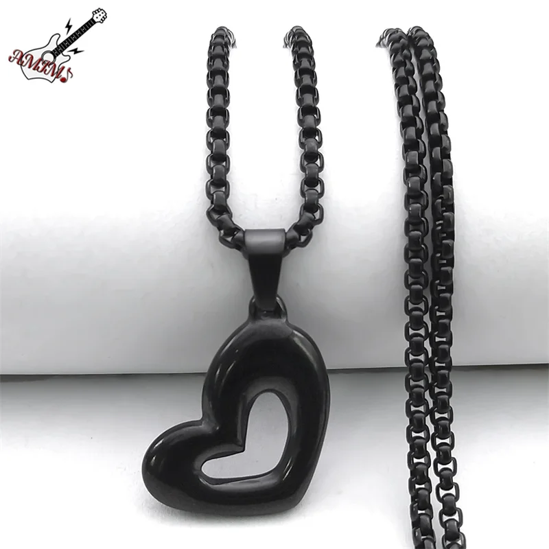

Y2K Black Heart Pendant Necklace for Women Men Stainless Steel Classic Neck Chains Fashion Jewelry collares para mujer NHH6S06