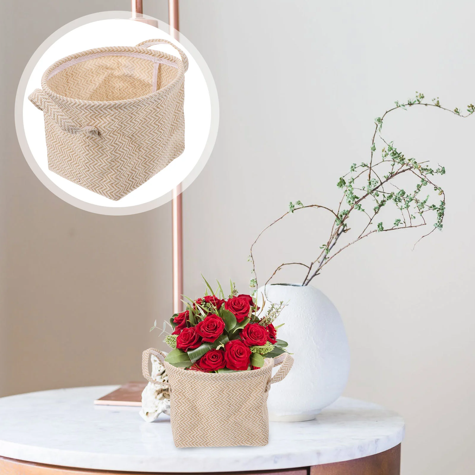 

Basket Woven Storage Wicker Rattan Flower Sundries Bins Withliner Fruit Linen Bread Serving Grocery Toy Seagrass Snack Tray