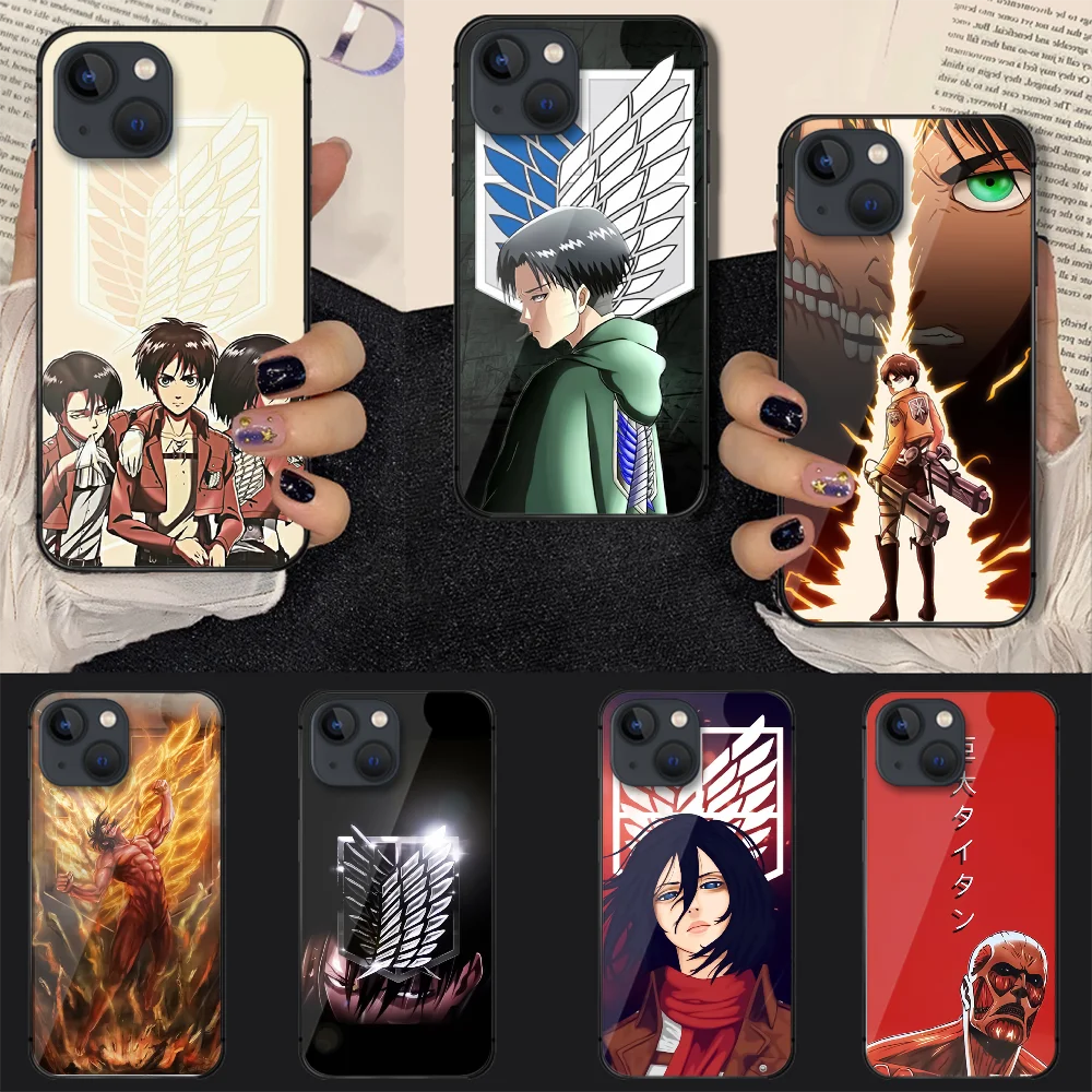 

Shell Attack on Titan Tempered Glass Phone Case Cover For Iphone 7 8 11 12 13 14 Pro Max Plus Mini 6s X XS XR SE Black