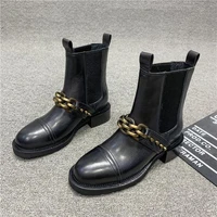 2022 autumn and winter new chelsea boots british style bootie chunky heel womens casual boots martens boots metal decoration