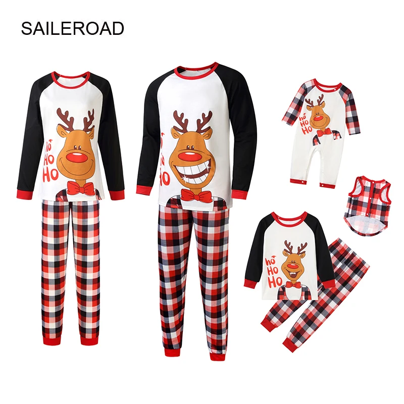 

SAILEROAD 2022 New Family Matching Christmas Deer Pajamas Sets For Parent-child Sleepers Xmas Kids Homewear New Year's Outfits