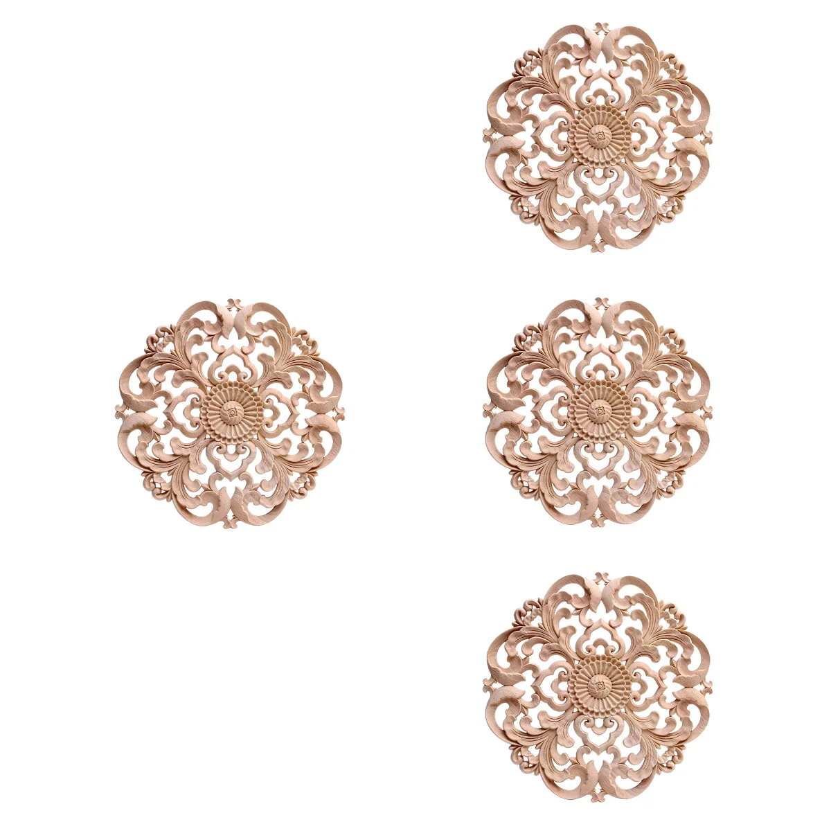 

4x Furniture Onlay Decorative Wood Onlay Flower Ornlay Applique Furniture Onlays Round Wood Applique