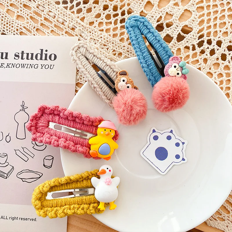 

Детские милые вязаные заколки для волос с мультяшным орнаментом 2022, милые Полые заколки для девочек, аксессуары для волос