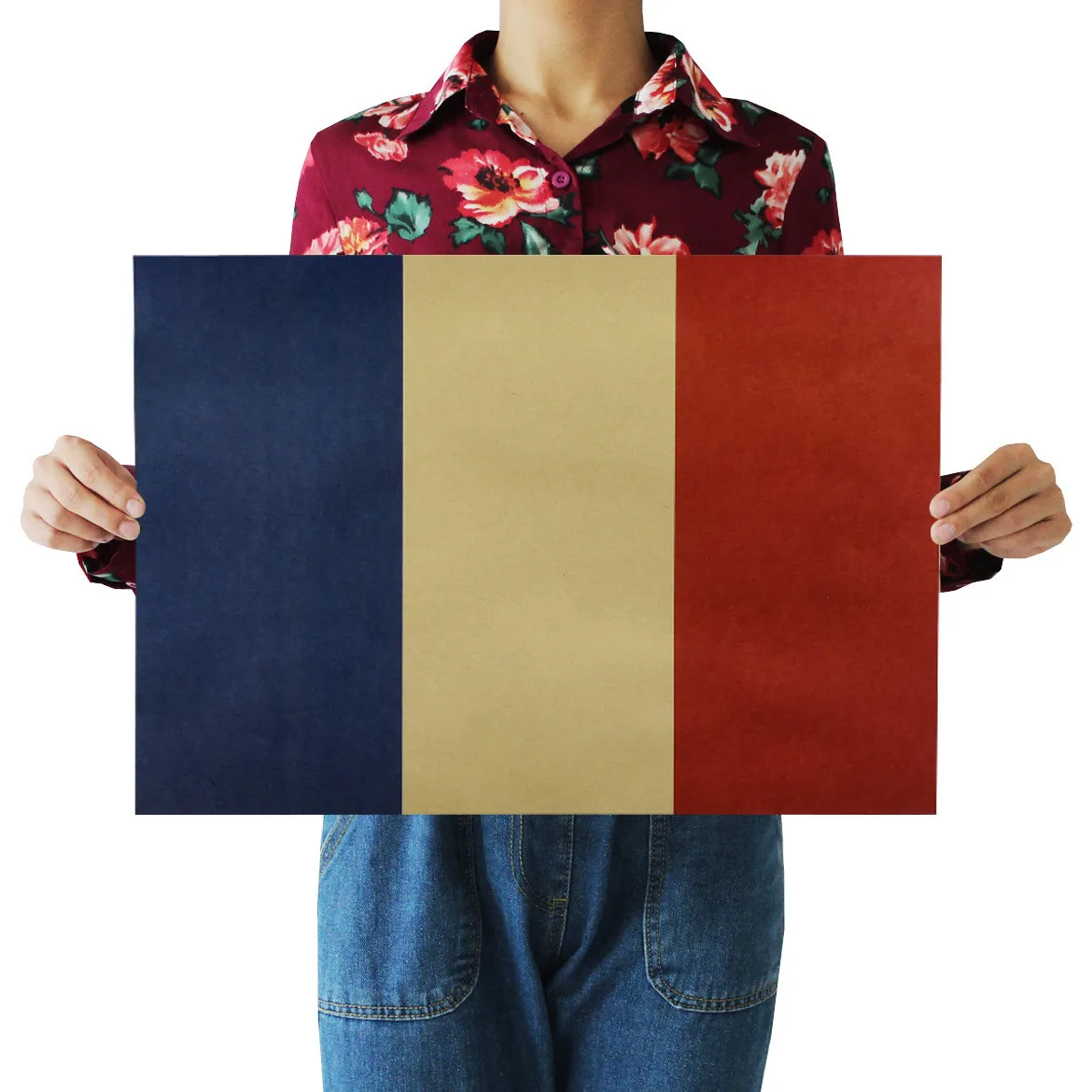

French flag kraft paper retro poster home decorative painting wall sticker decorative painting 50.5x35cm