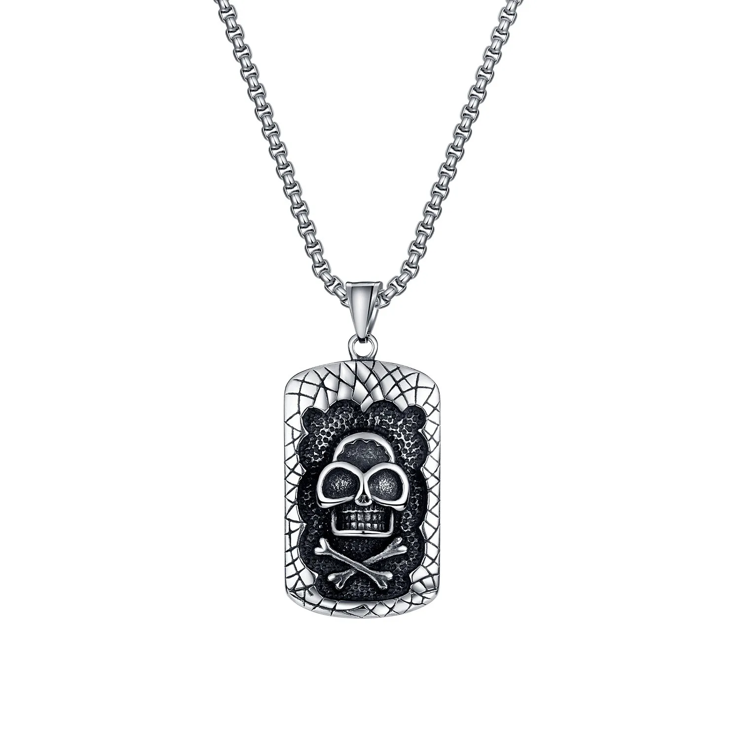 

New Vintage Square Skull Pendant Hip Hop Character Street Men's Titanium Steel Necklace