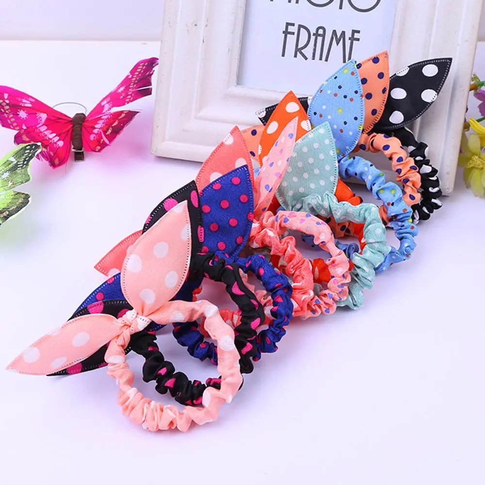 

Floral 10PC Rabbit Ear Elastic Polka Dot Hair Band Kids&Girls Ponytail Holders