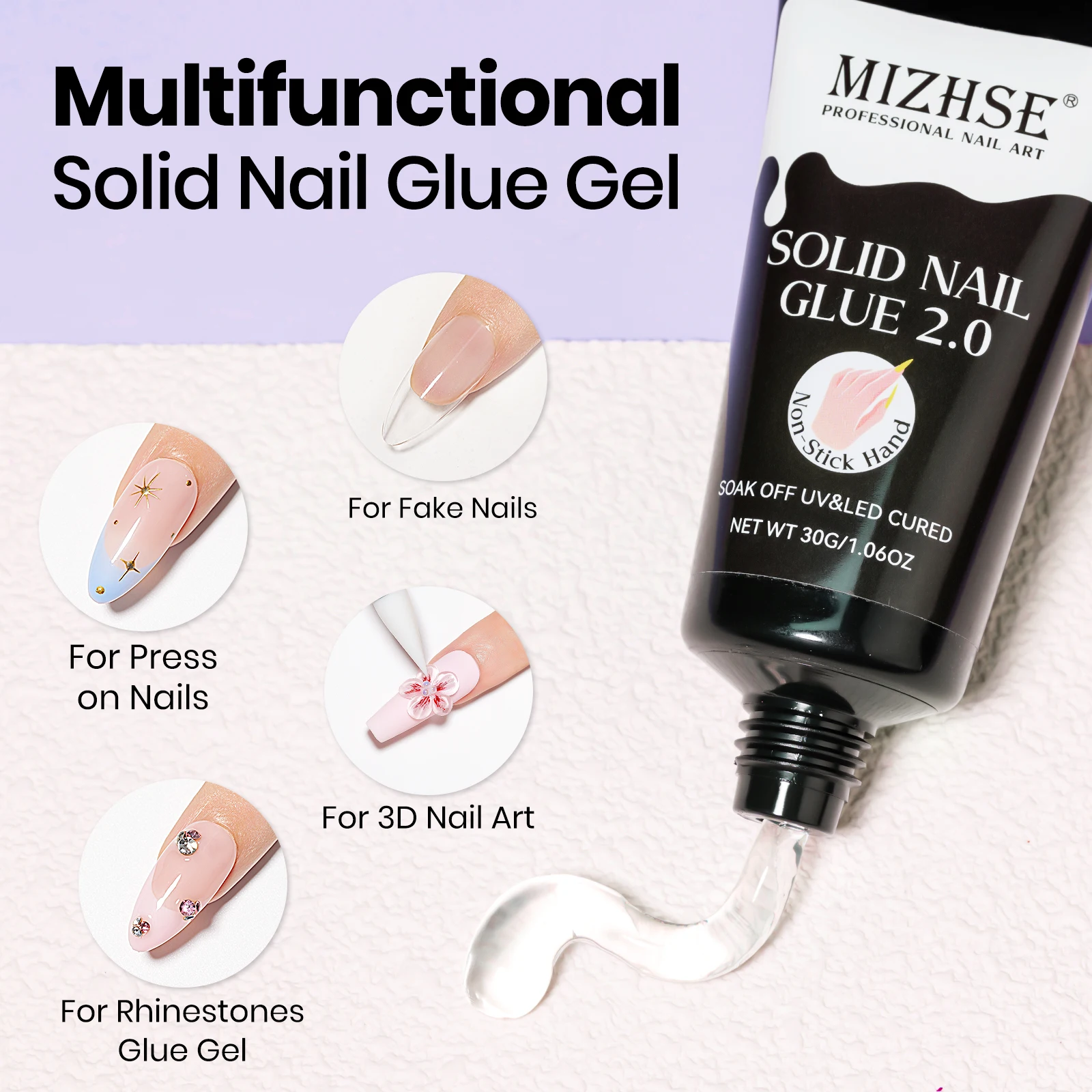 MIZHSE 30G Clear Solid Nail Glue Gel Kit для Press On Nails Easy Quick Non Stick Hand 3D Flowers Art Crystal Jewelry