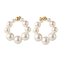 kissitty 1 pair round shell pearl beaded ring dangle stud earrings for women drop earring jewelry findings gift
