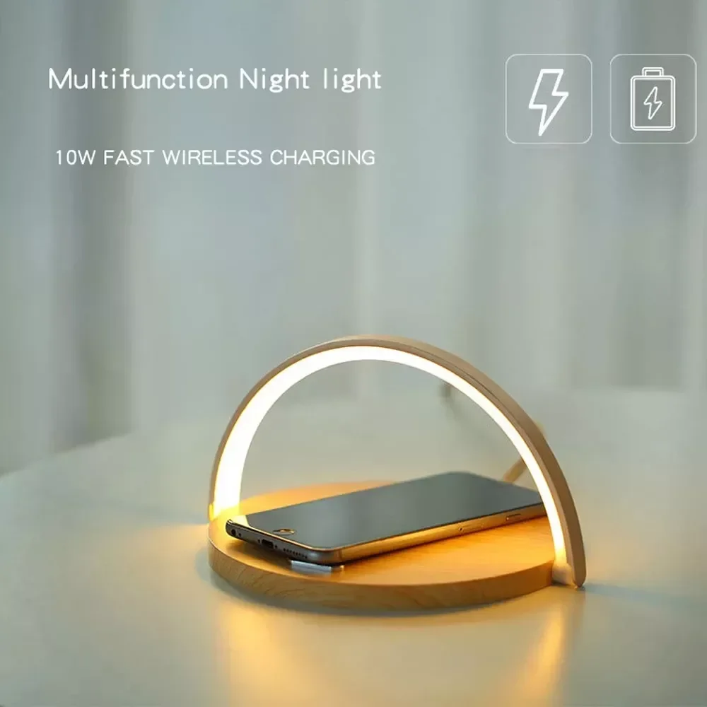 

10W Wireless Charging Modern Led Round Bedside Small Table Lamp Eye Protect Dimming Lighting Charger