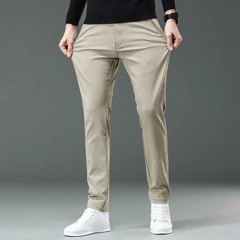 

2022 Summer Pants Men Cotton Formal Work Business White Khaki Fashion Slim Fit Thin Luxury Polka Dot Pattern Trousers Male 30-38