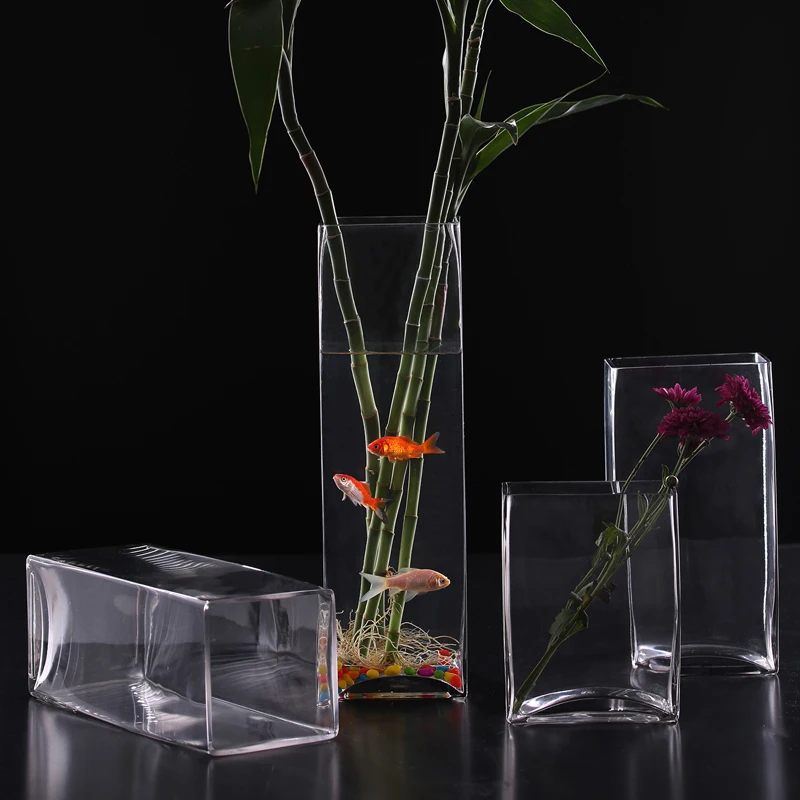 

Square Hydroponic Flowers Lily European Creative Glass Vase Transparent Glass Vase Living Room Decorative Flower Arrangement