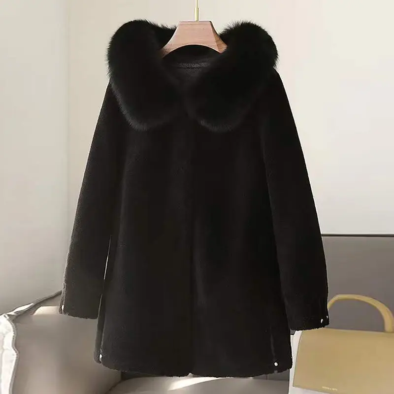 Women's Sheep Shearling Coats for Women 2023 Winter Clothing Hooded Solid Real Fur Coat Female Wool Jackets Casaco Feminino E618