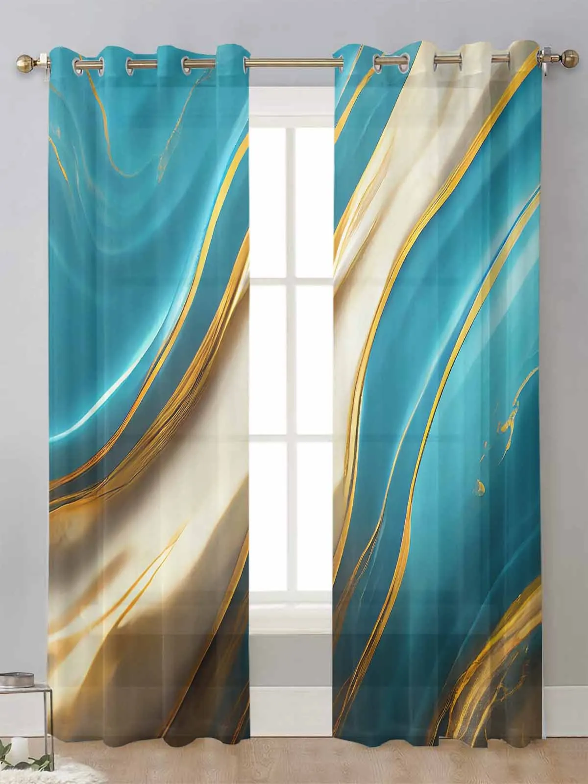 

Marble Texture Aqua Sheer Curtains For Living Room Window Screening Transparent Voile Tulle Curtain Cortinas Drapes Home Decor