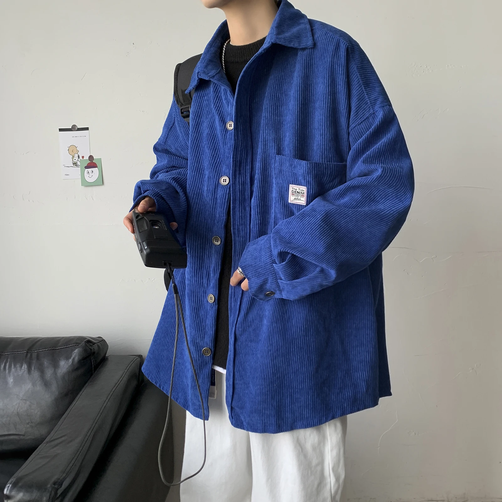 

Corduroy Men Shirts For Men Clothing Harajuku Black Shirt Korean Style Men Shirt Long Sleeve Vintage Clothes 2023 LL081