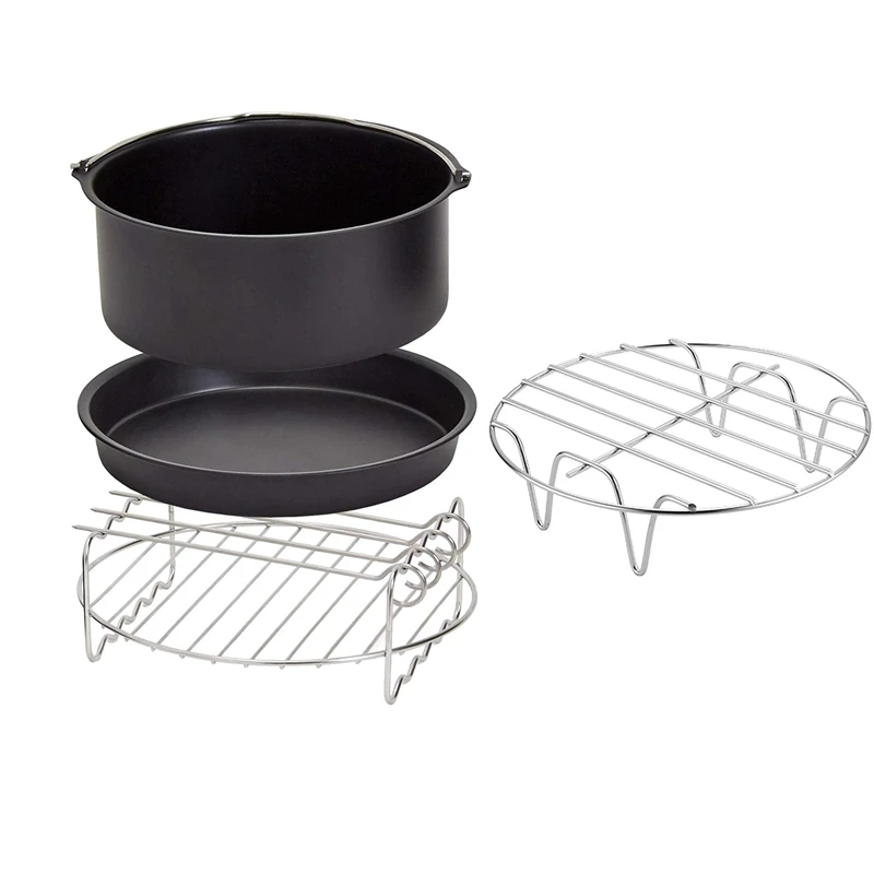 

4 Pcs Air Fryer Accessories 6 Inch Fit For Airfryer 2.3-3.2QT Baking Basket Pizza Plate Grill Pot Kitchen Cooking Tool