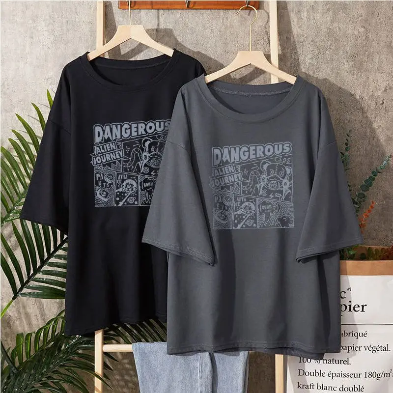 

Summer Oversized Printed T-shirt Casual Loose Basic Tees Women Short Sleeve Simple Pullover Female Top PDLJ023-2