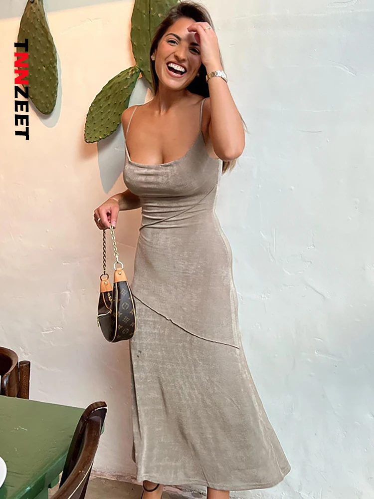 

Платье-миди женское летнее на одно плечо без рукавов с открытой спиной и разрезом