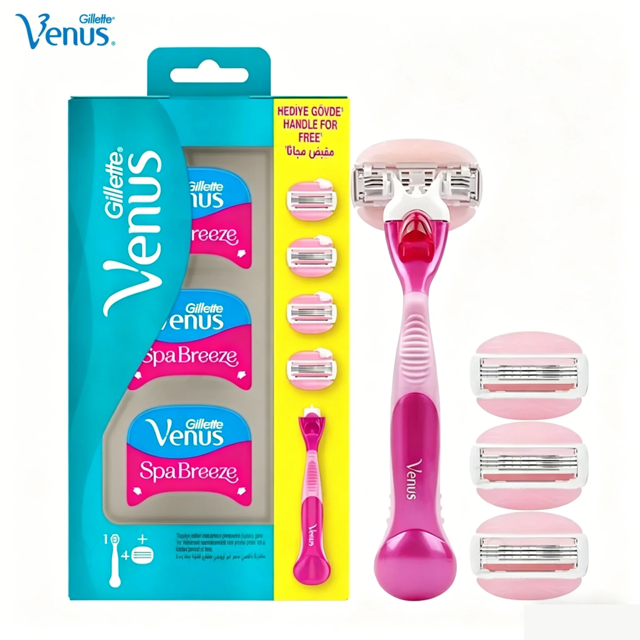 Фото Женская бритва Gillette Venus, 1 многоразовая ручка + 4 сменных лезвия, женская бритва со встроенными гелевыми полосками для бритья. №1