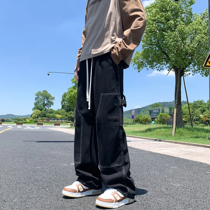 Мужские мешковатые джинсы Y2K в Корейском стиле с эластичным поясом прямые на