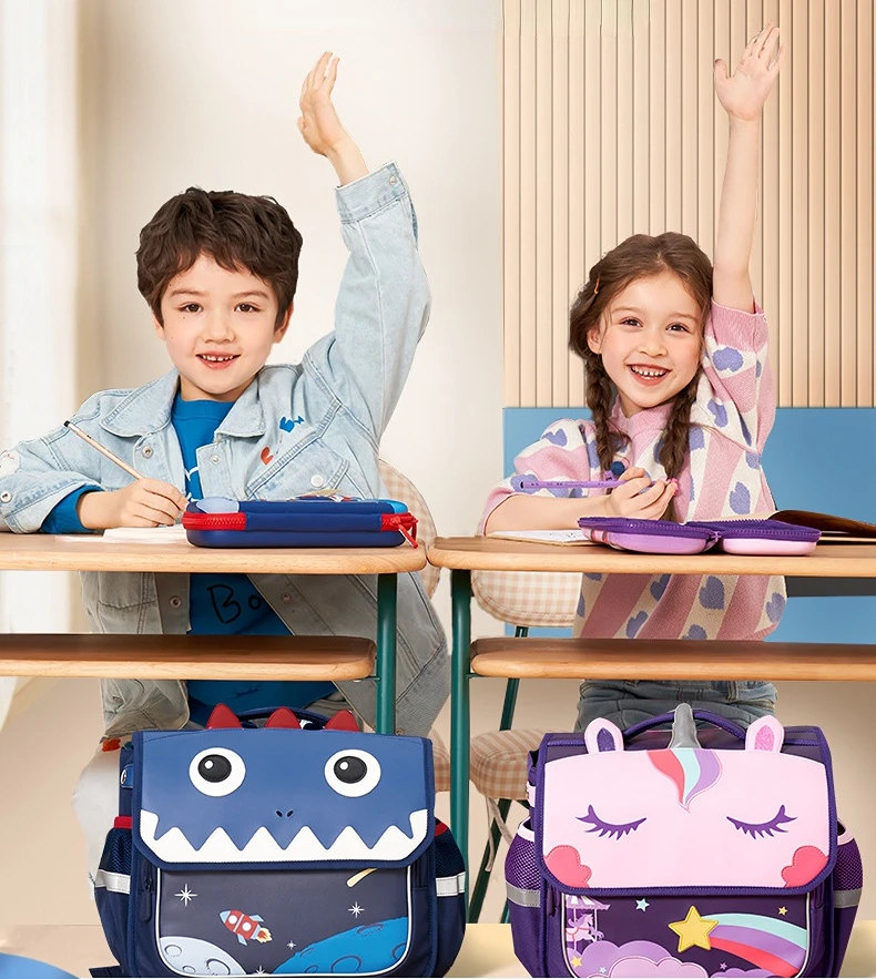 Girls Boys British Style Horizontal Grade 3-6 Students School Bags New Cute Cartoon Unicorn Dinosaur Children Fashion Backpacks