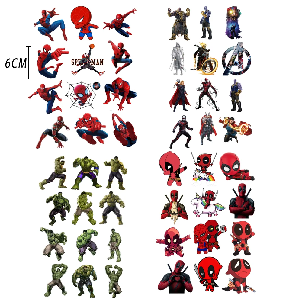 

12 Pieces/Lot Free Shipping Cute Hero Marvel Stickers Iron On Patches For Clothing Kids Thermo Transfers Thermoadhesive Patch