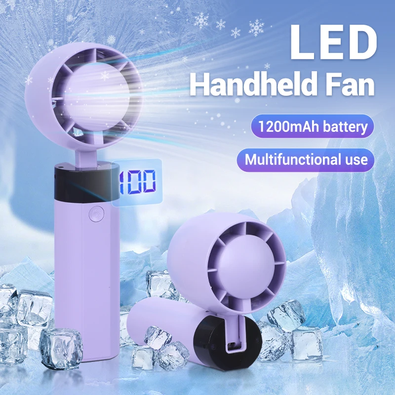 

2023 New Portable USB Handheld Folding Fan LED Dispaly Office Desktop Mini Small Wireless Electric Fan with Neck Lanyard Camping