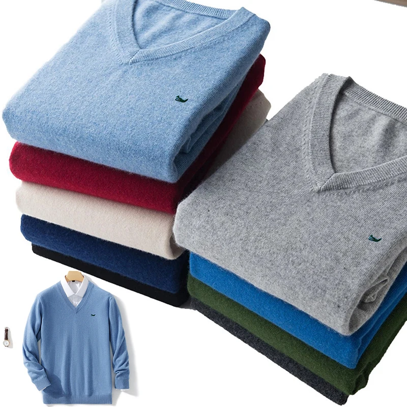 

Мужской трикотажный свитер с V-образным вырезом, длинным рукавом