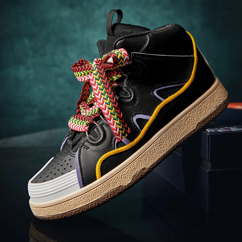 

Couple Shoes New Running Sneakers Leather High Top Men Women Sport Shoes Lace-up Platform Shoes Breathable Women Casual Footwear