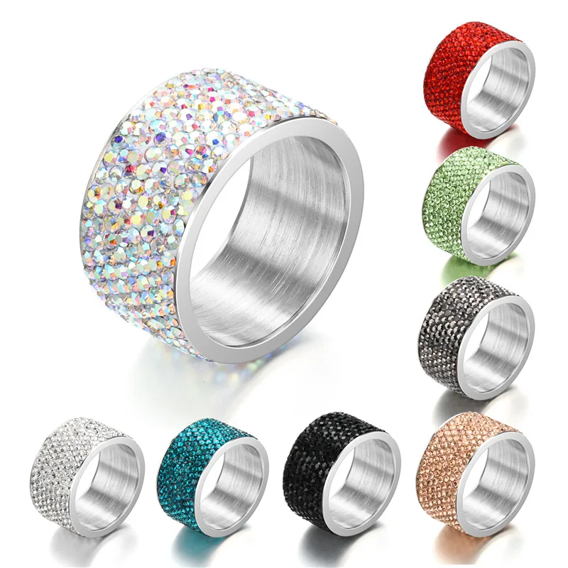 Wholesale 8 row Crystal Rings for Women Austria Crystal Ring Stainless Steel Bijoux For Women Wedding Jewelry
