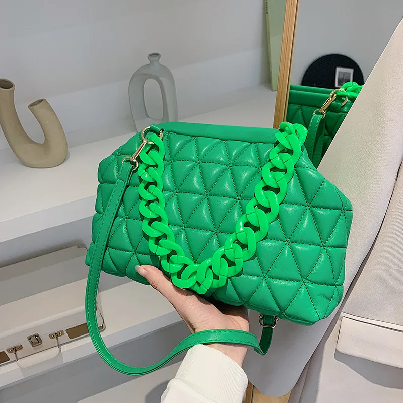 

Women'S Quilted Luxury Padded Bag 2022 Big Green Leather Shoulder Bags For Women Designer Luxury black Handbags