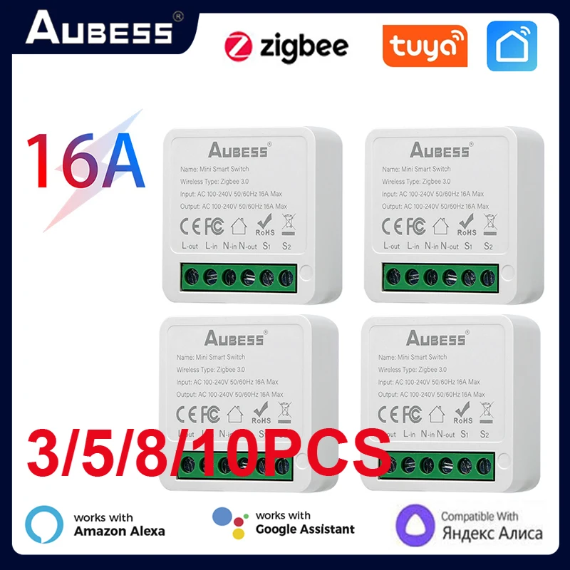 Умный переключатель Tuya MINI Zigbee, двухсторонний модуль управления для умного дома, 16 А, с таймером, работает с Alexa Google Home Яндекс. Алиса