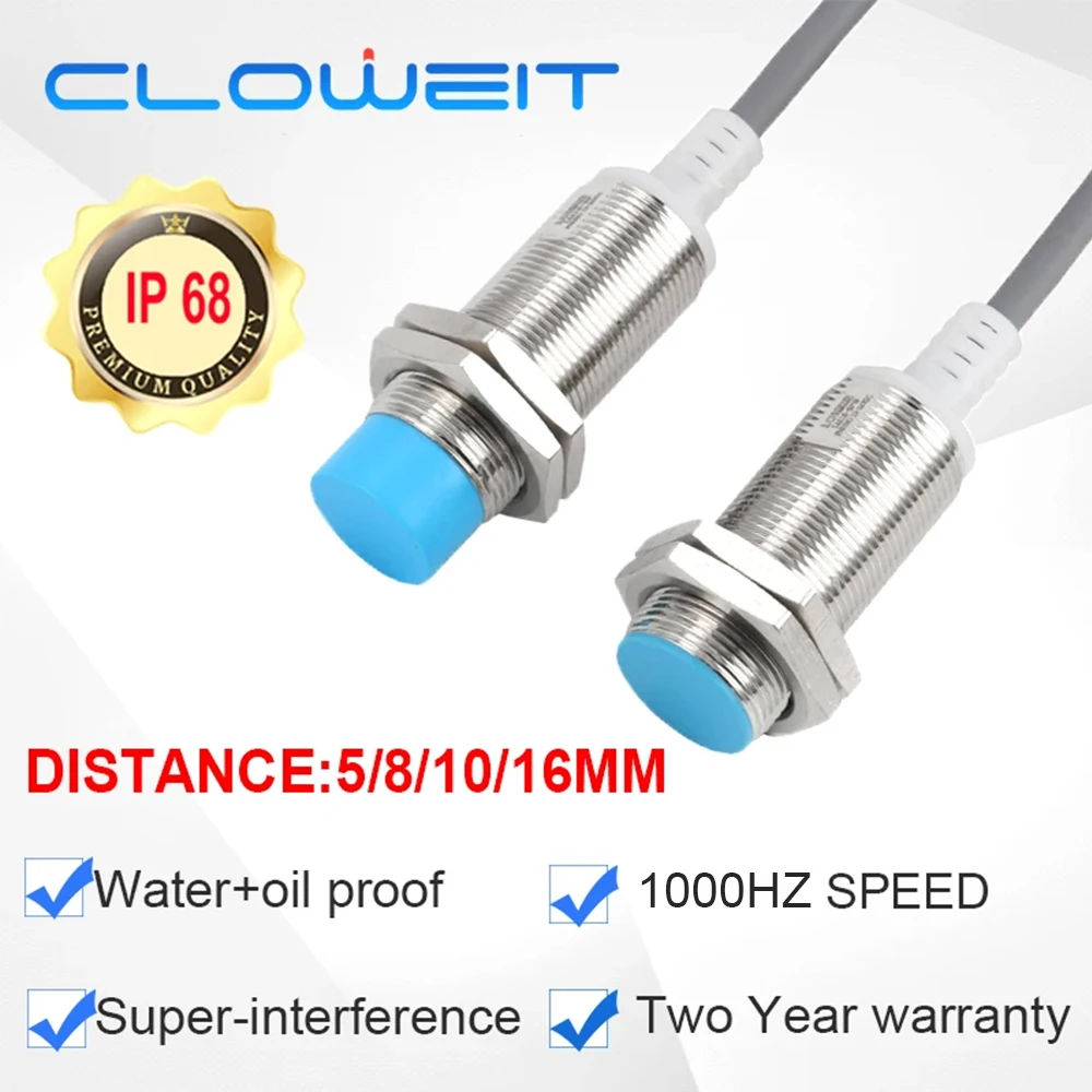 Cloweit LM18 Индуктивный датчик приближения Металлоискатель приближения IP68 1000 Гц 16 мм/10 мм/8 мм/5 мм Расстояние NPN DC12/24 В ПЛК