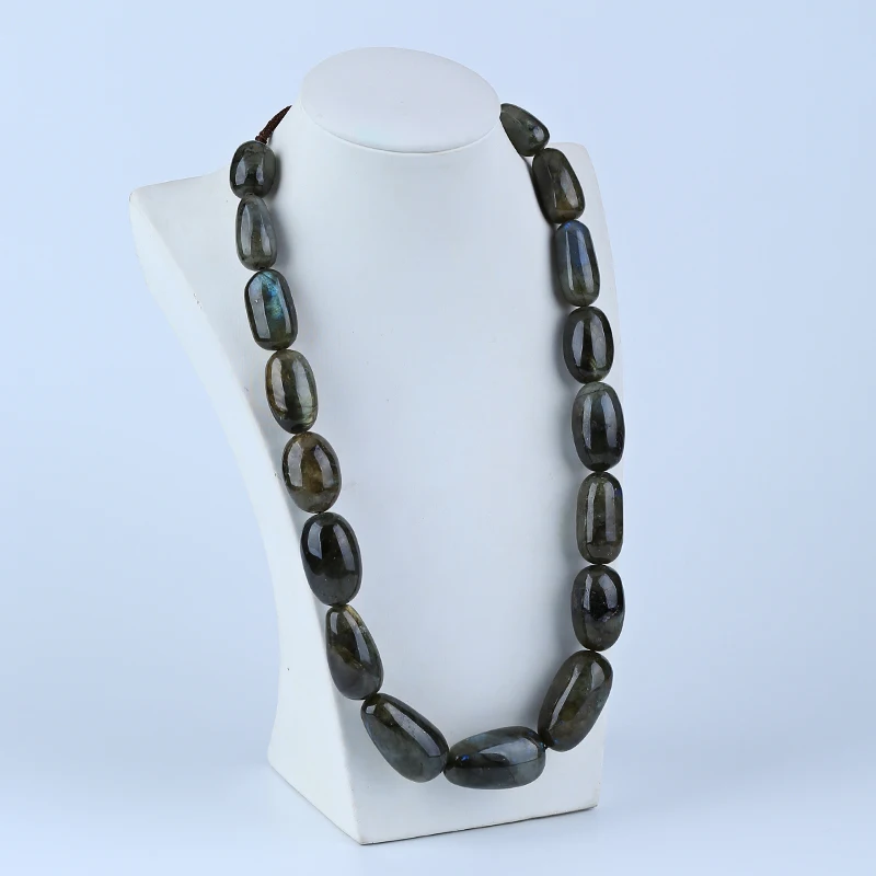 Natural Stone Labradorite Necklace Accessories 82cm,225g Beauty Jewelry For Moving Pendant Beads