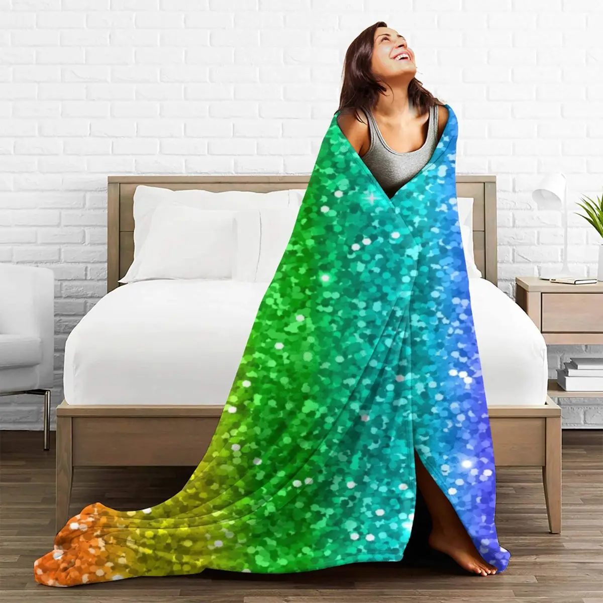 Красочное блестящее одеяло Радужное супермягкое Дешевое покрывало уютное