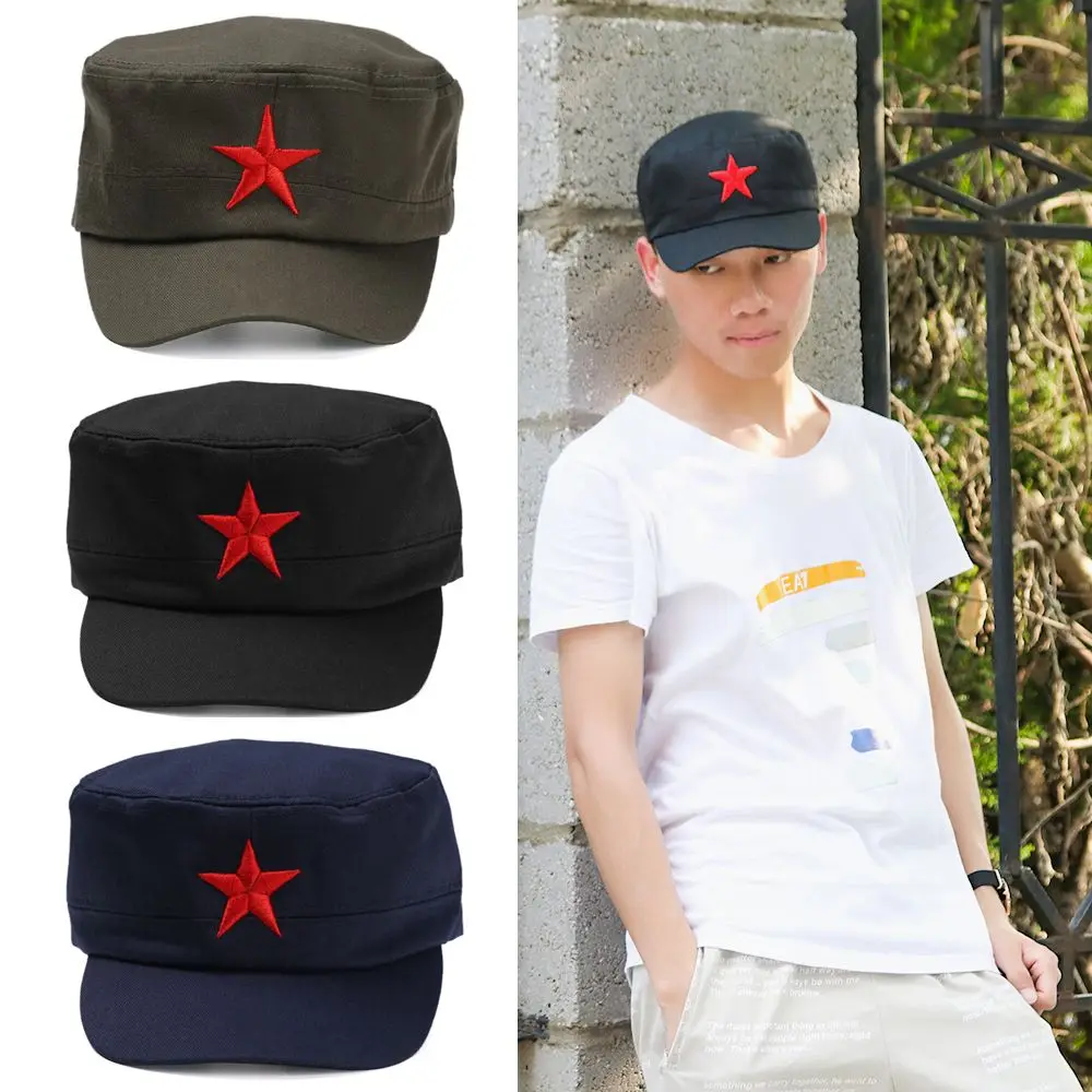 

Fashion Classic Unisex Cotton Red Star Army Hat Plain Cap Sun Hats