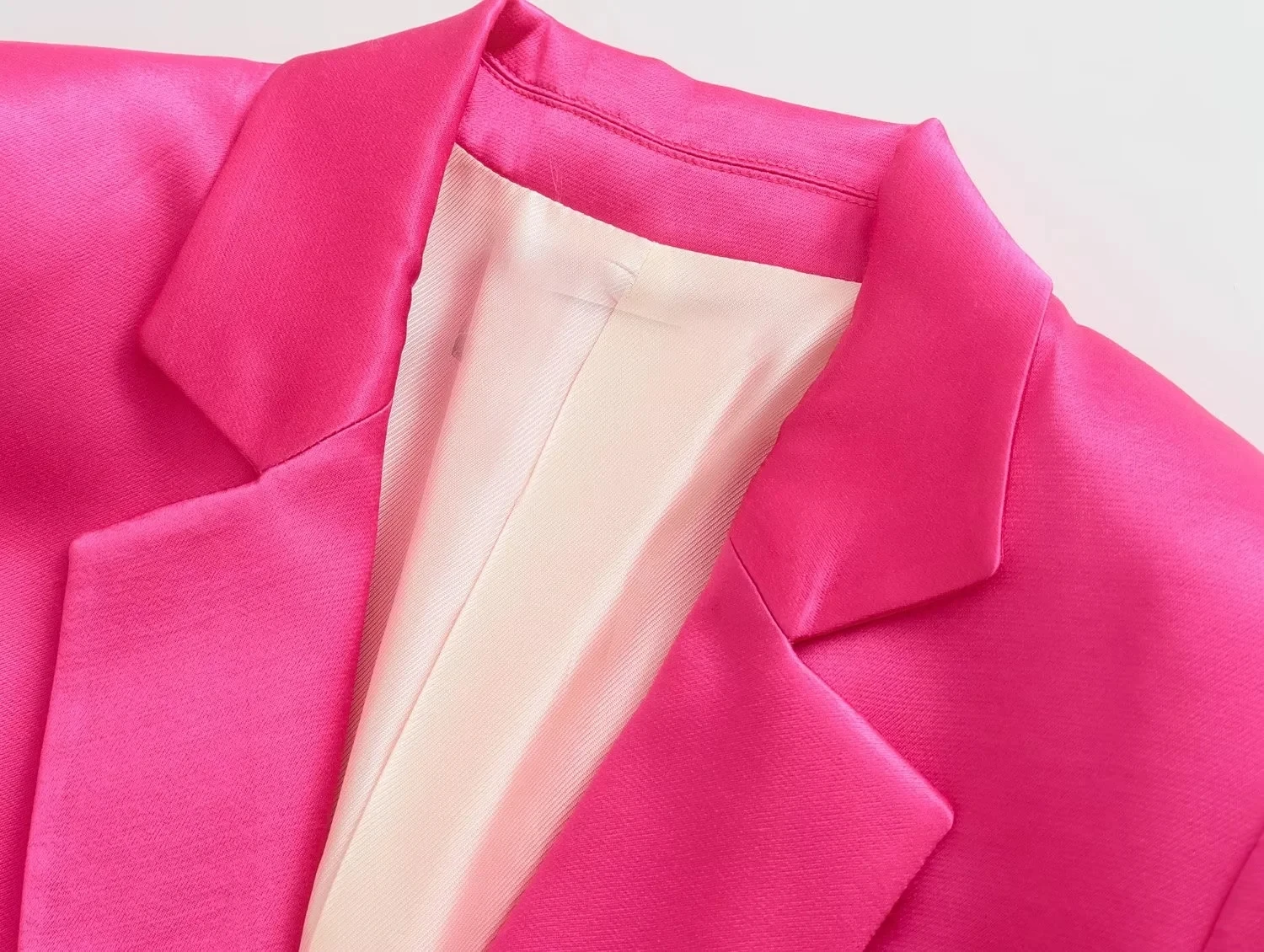 Maxdutti England Style Rose Color Fashion Satin Silk Blazers Tops  Sashes Notched Jackets Women
